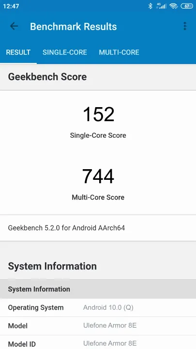 Ulefone Armor 8E Geekbench benchmarkresultat-poäng