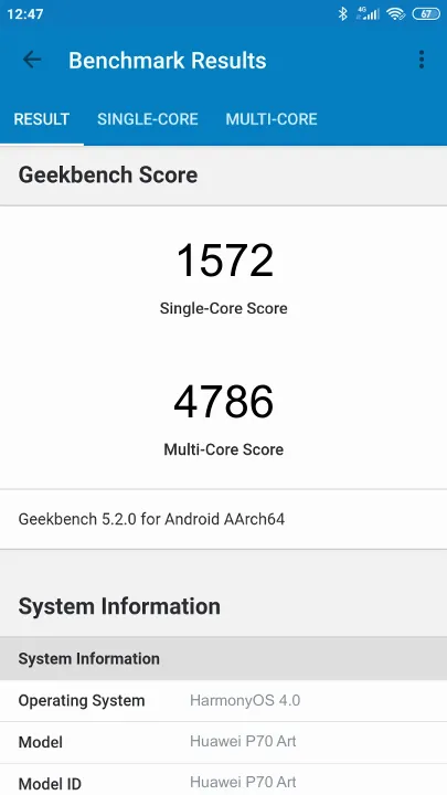 Huawei P70 Art的Geekbench Benchmark测试得分