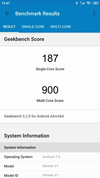 Vernee V1 Geekbench benchmark ranking