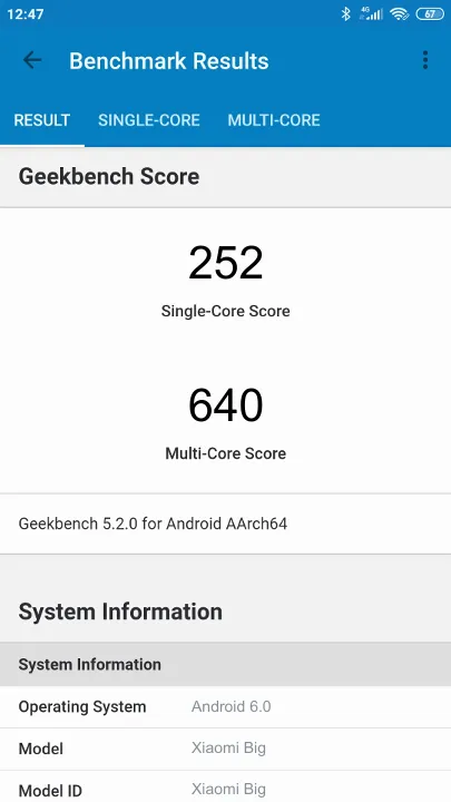 Xiaomi Big的Geekbench Benchmark测试得分