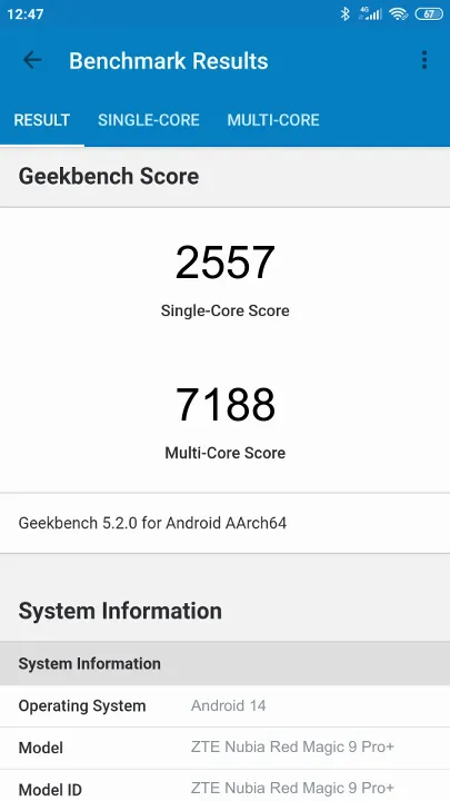 ZTE Nubia Red Magic 9 Pro+ Geekbench benchmark score results