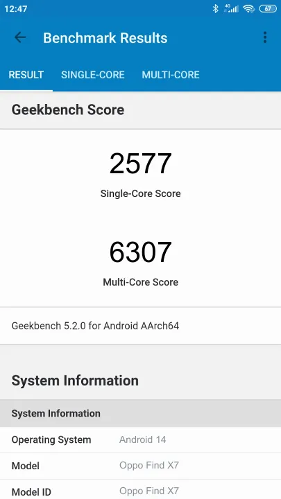 Oppo Find X7 תוצאות ציון מידוד Geekbench