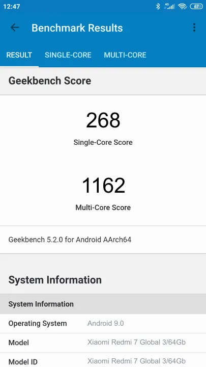 Xiaomi Redmi 7 Global 3/64Gb Geekbench benchmarkresultat-poäng