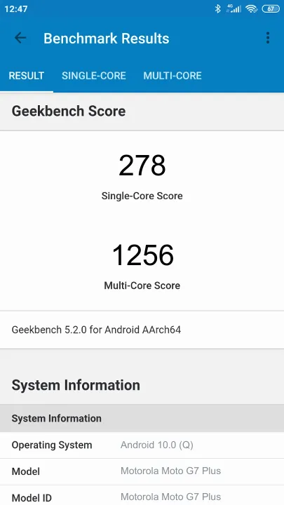 نتائج اختبار Motorola Moto G7 Plus Geekbench المعيارية