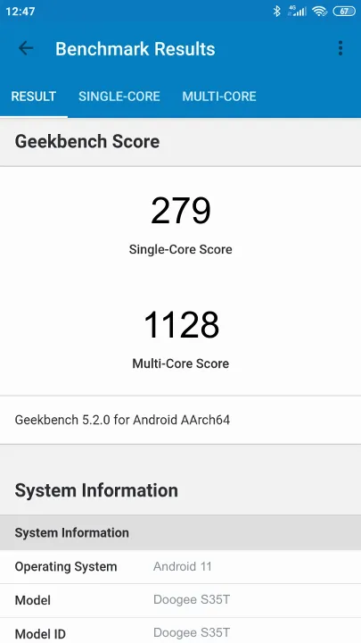 Doogee S35T Geekbench benchmark score results