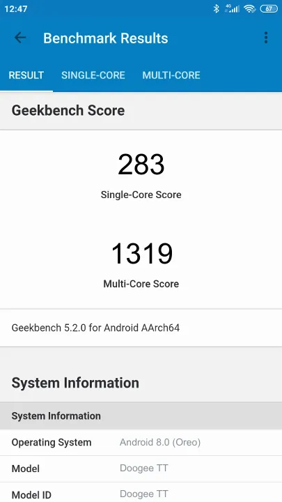 Doogee TT Geekbench benchmarkresultat-poäng