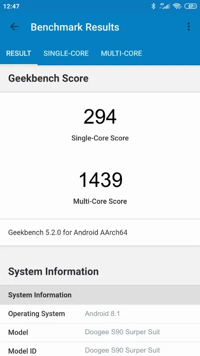 Doogee S90 Surper Suit Geekbench benchmark score results