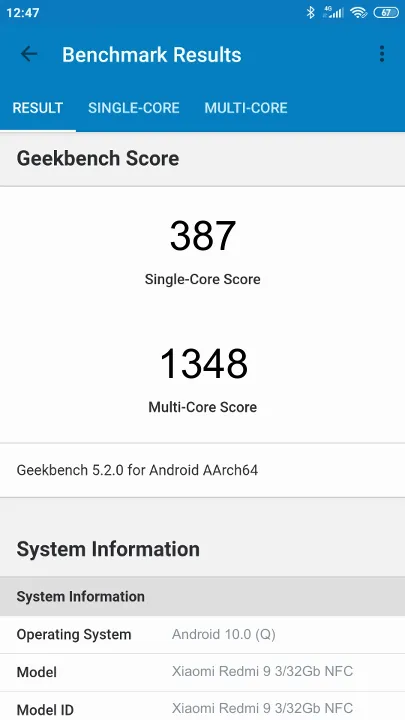 Xiaomi Redmi 9 3/32Gb NFC poeng for Geekbench-referanse