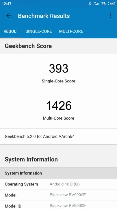Blackview BV9900E Geekbench benchmark: classement et résultats scores de tests