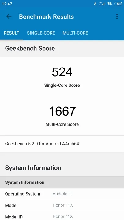 Test Honor 11X Geekbench Benchmark