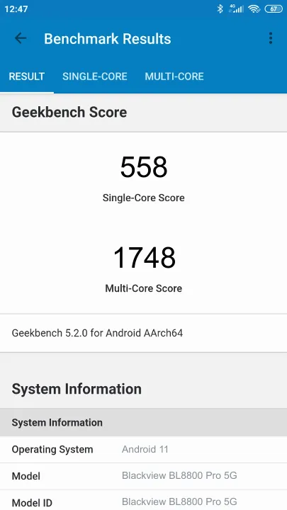 Blackview BL8800 Pro 5G Geekbench Benchmark ranking: Resultaten benchmarkscore
