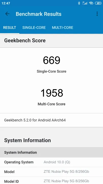 ZTE Nubia Play 5G 8/256Gb Geekbench-benchmark scorer
