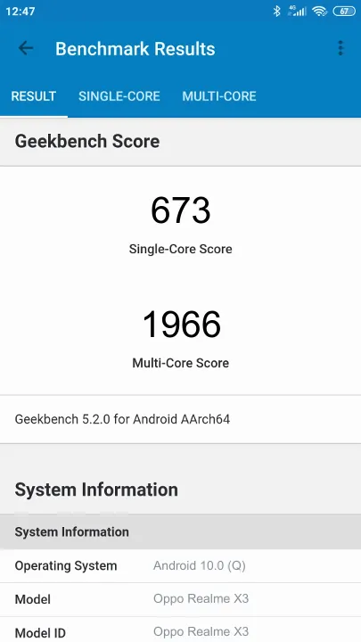 Wyniki testu Oppo Realme X3 Geekbench Benchmark