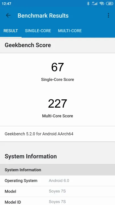 Skor Soyes 7S Geekbench Benchmark