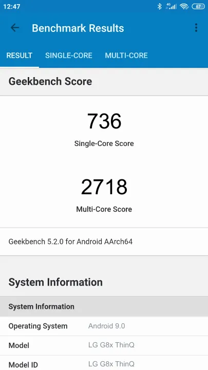 Skor LG G8x ThinQ Geekbench Benchmark