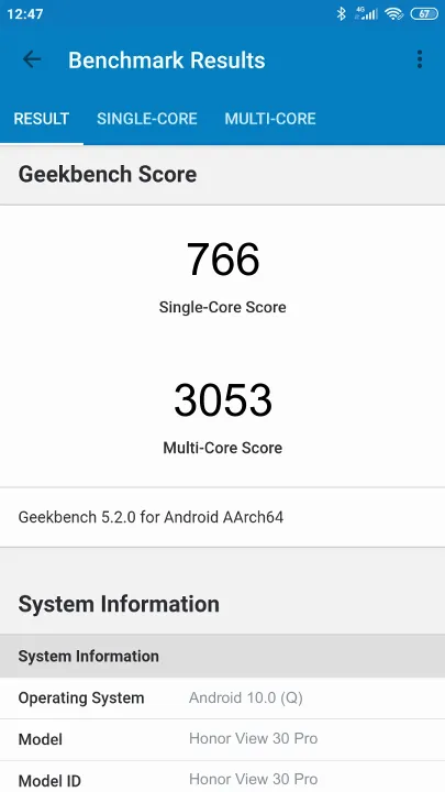 Honor View 30 Pro poeng for Geekbench-referanse