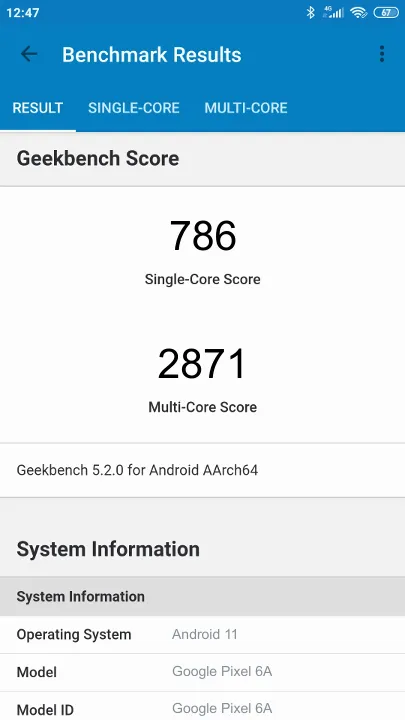 Βαθμολογία Google Pixel 6A Geekbench Benchmark