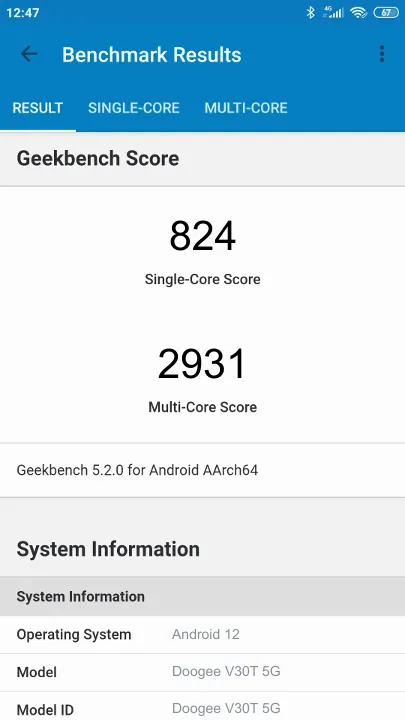 Doogee V30T 5G Geekbench benchmark ranking