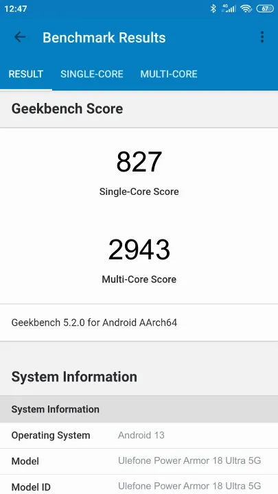 Ulefone Power Armor 18 Ultra 5G Geekbench benchmarkresultat-poäng