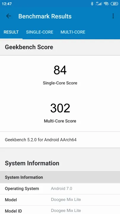 Doogee Mix Lite Geekbench-benchmark scorer