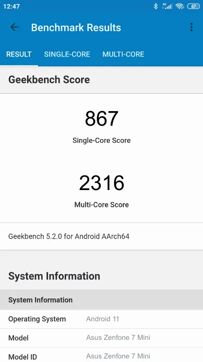 Asus Zenfone 7 Mini Geekbench Benchmark점수