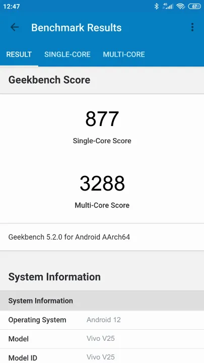 Vivo V25 Geekbench benchmark score results