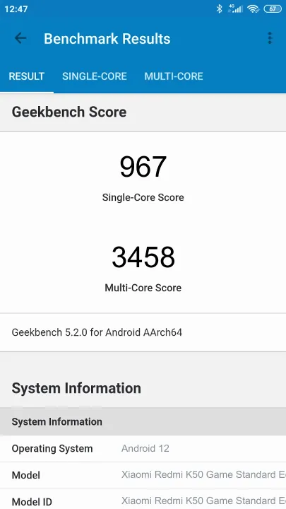 Xiaomi Redmi K50 Game Standard Edition Geekbench-benchmark scorer