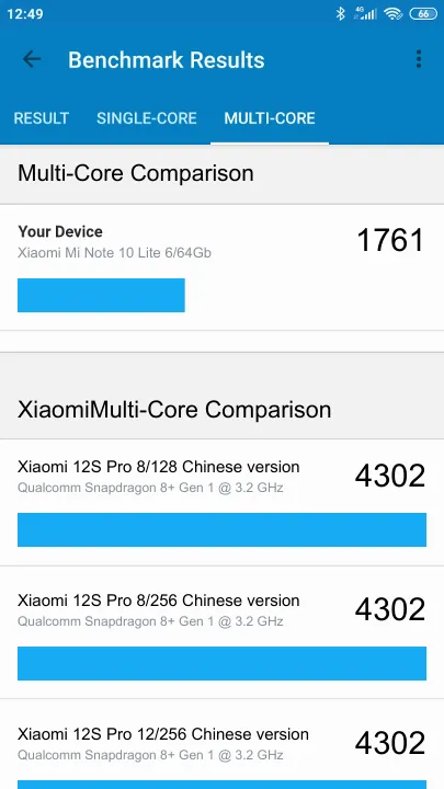 Xiaomi Mi Note 10 Lite 6/64Gb Geekbench benchmark: classement et résultats scores de tests