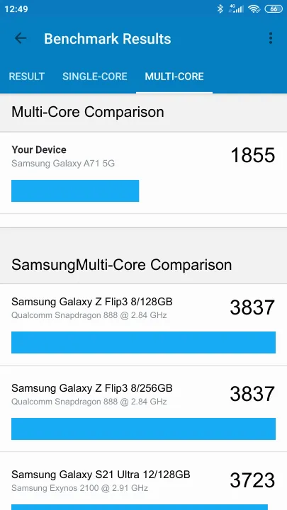 Samsung Galaxy A71 5G Geekbench benchmark score results