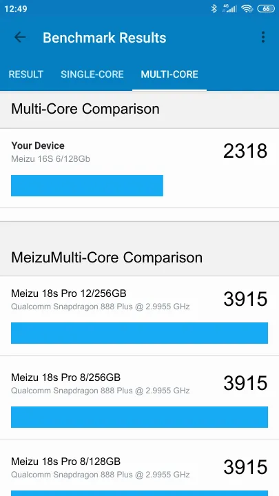 Meizu 16S 6/128Gb Geekbench benchmark: classement et résultats scores de tests
