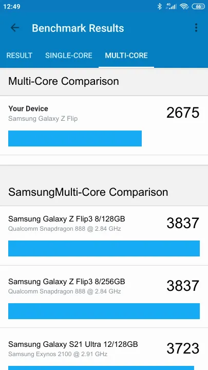Samsung Galaxy Z Flip的Geekbench Benchmark测试得分