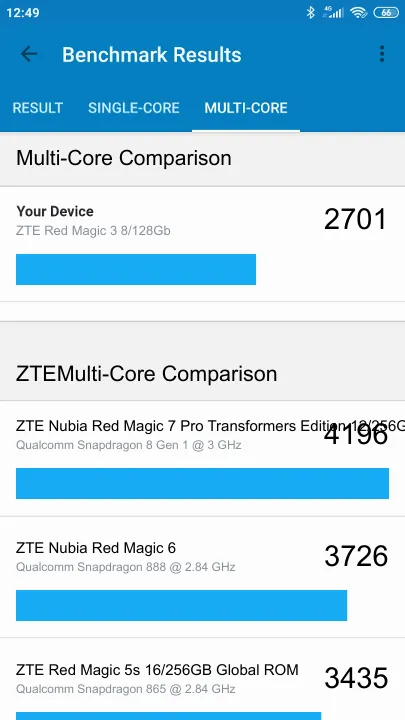 ZTE Red Magic 3 8/128Gb תוצאות ציון מידוד Geekbench