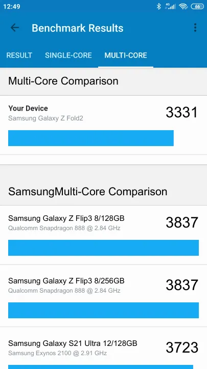 Samsung Galaxy Z Fold2 תוצאות ציון מידוד Geekbench