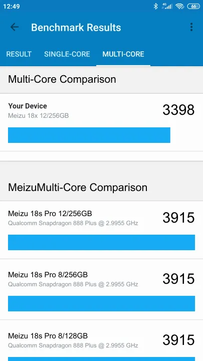 نتائج اختبار Meizu 18x 12/256GB Geekbench المعيارية