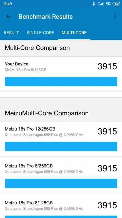 Pontuações do Meizu 18s Pro 8/128GB Geekbench Benchmark