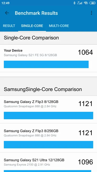 Wyniki testu Samsung Galaxy S21 FE 5G 8/128GB Geekbench Benchmark