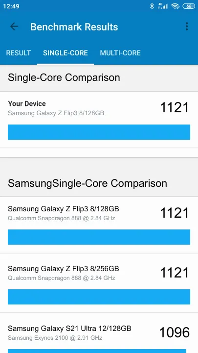 Samsung Galaxy Z Flip3 8/128GB Geekbench benchmark: classement et résultats scores de tests