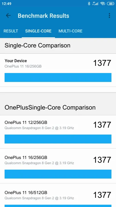 OnePlus 11 16/256GB Geekbench benchmark score results