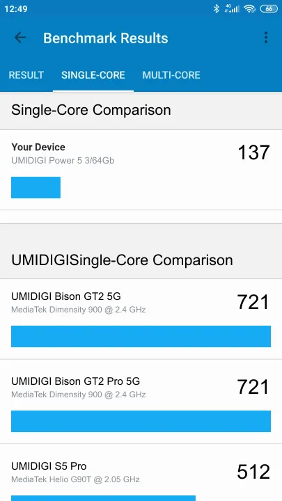 Pontuações do UMIDIGI Power 5 3/64Gb Geekbench Benchmark