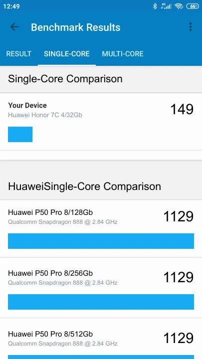 Huawei Honor 7C 4/32Gb的Geekbench Benchmark测试得分