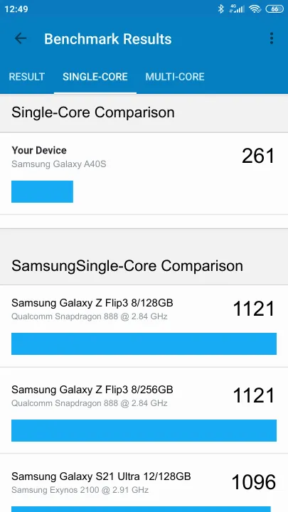 Pontuações do Samsung Galaxy A40S Geekbench Benchmark
