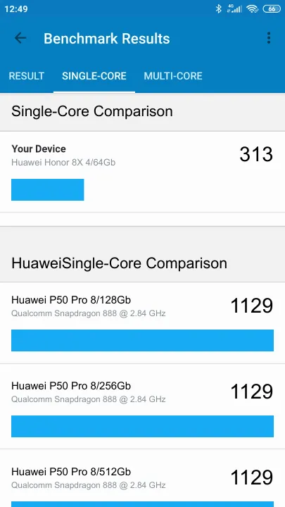 Wyniki testu Huawei Honor 8X 4/64Gb Geekbench Benchmark