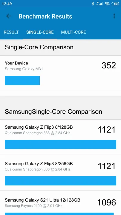 Samsung Galaxy M31 תוצאות ציון מידוד Geekbench
