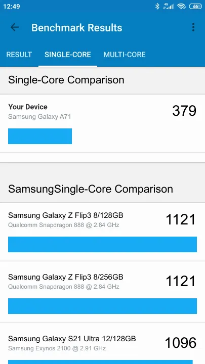 Samsung Galaxy A71 תוצאות ציון מידוד Geekbench