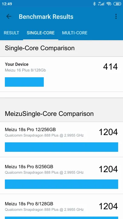 Pontuações do Meizu 16 Plus 8/128Gb Geekbench Benchmark