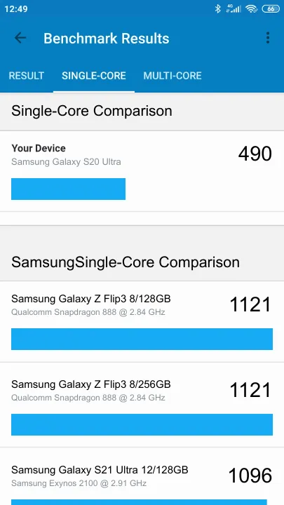 Samsung Galaxy S20 Ultra的Geekbench Benchmark测试得分