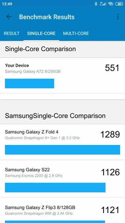Samsung Galaxy A72 8/256GB Geekbench benchmark ranking