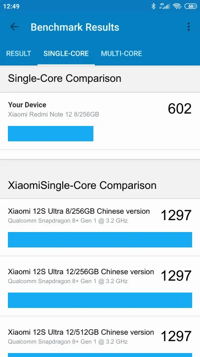 Xiaomi Redmi Note 12 8/256GB תוצאות ציון מידוד Geekbench