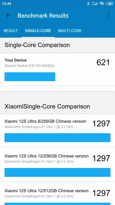Wyniki testu Xiaomi Redmi K30 5G 6/64Gb Geekbench Benchmark