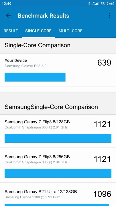 Samsung Galaxy F23 5G תוצאות ציון מידוד Geekbench
